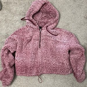 Crop top hooded sherpa